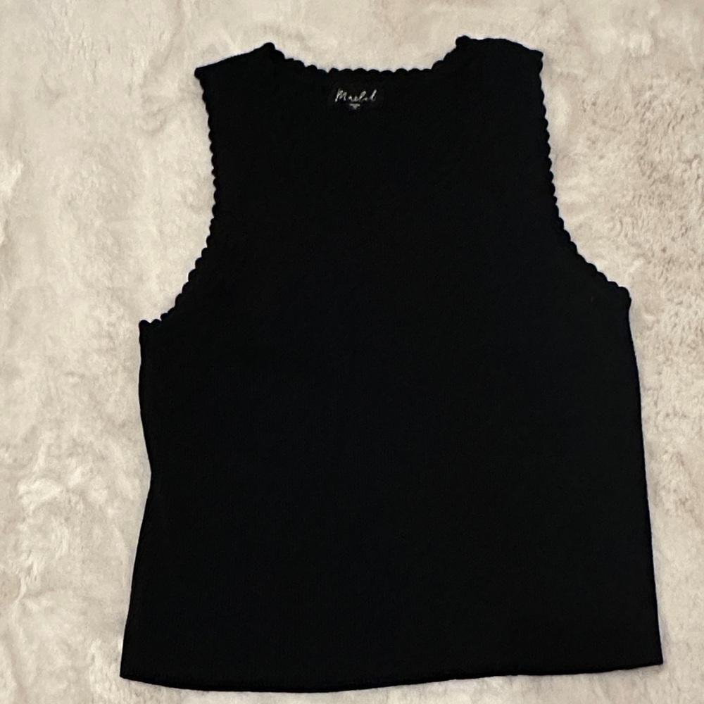 Marled Black Scalloped Ribbed Tank Top EUC Sz XL